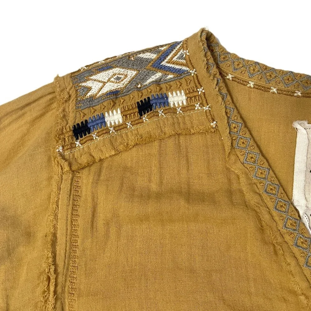 Johnny Was Mars Gauze Tunic Top Sz XL ? Gold Embroidered Aztec Beaded Frayed - Picture 13 of 16